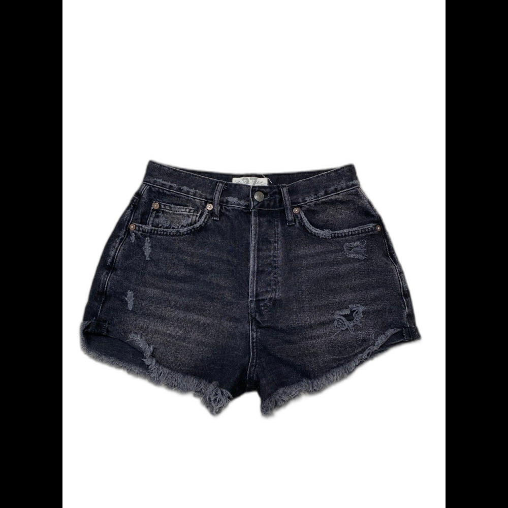 We The Free High-Rise Button Fly Distressed Black Raw Hem Flip Shorts Size 27
